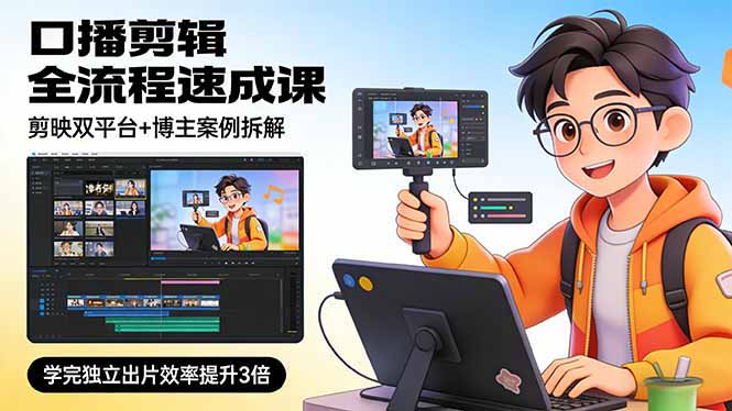 口播剪辑全流程速成课，剪映双平台+博主案例拆解，学完独立出片效率提升3倍-聚合项目网