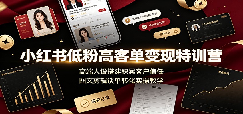 小红书低粉高客单变现特训营:高端人设搭建积累客户信任,图文剪辑谈单转化实操教学-聚合项目网