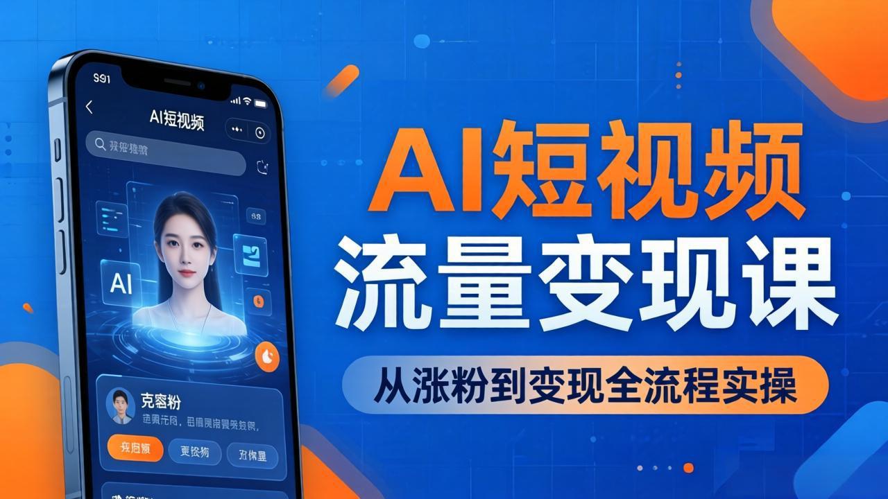 AI短视频流量变现课：一部手机玩转数字人克隆+爆款制作，从涨粉到变现全流程实操-聚合项目网