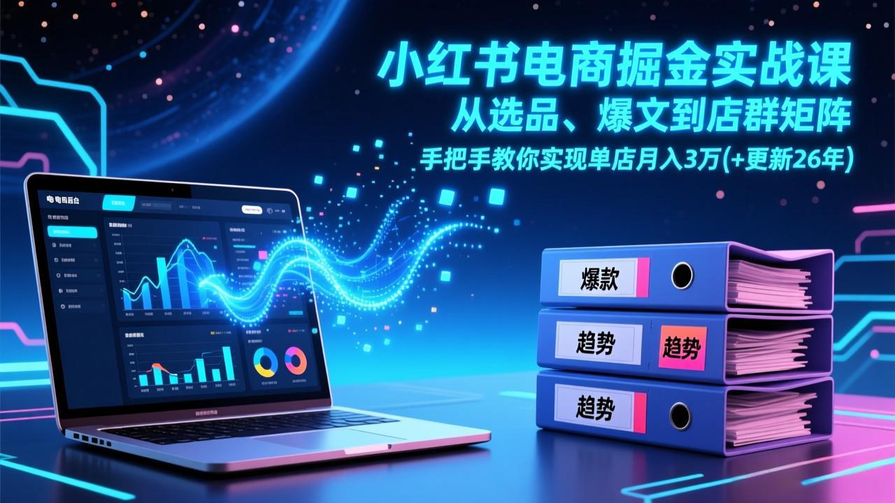 小红书电商掘金实战课，从选品、爆文到店群矩阵，手把手教你实现单店月入3万+(更新26年-聚合项目网