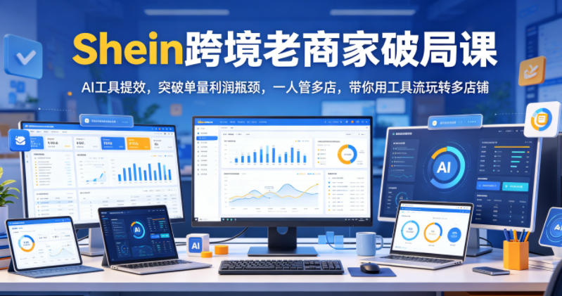 Shein跨境老商家破局课，AI工具提效，突破单量利润瓶颈，一人管多店，带你用工具流玩转多店铺-聚合项目网
