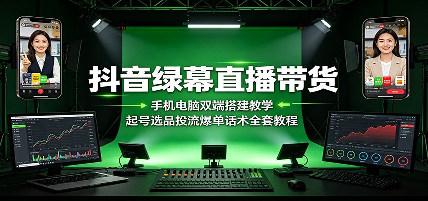 抖音绿幕直播带货：手机电脑双端搭建教学，起号选品投流爆单话术全套教程-聚合项目网