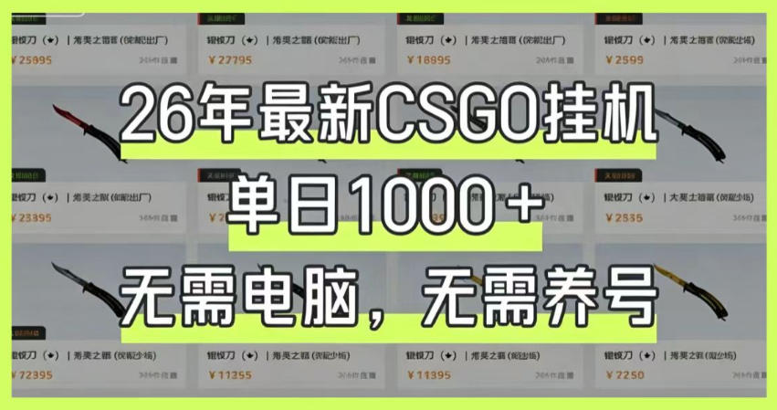 26年最新CSGO挂G系统，单日1000+，无需电脑，无需养号，0基础可上手【揭秘】-聚合项目网