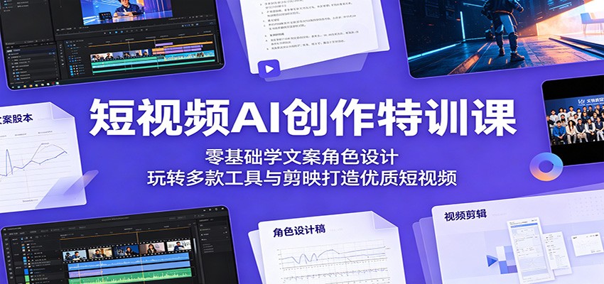 短视频AI创作特训课:零基础学文案角色设计,玩转多款工具与剪映打造优质短视频-聚合项目网
