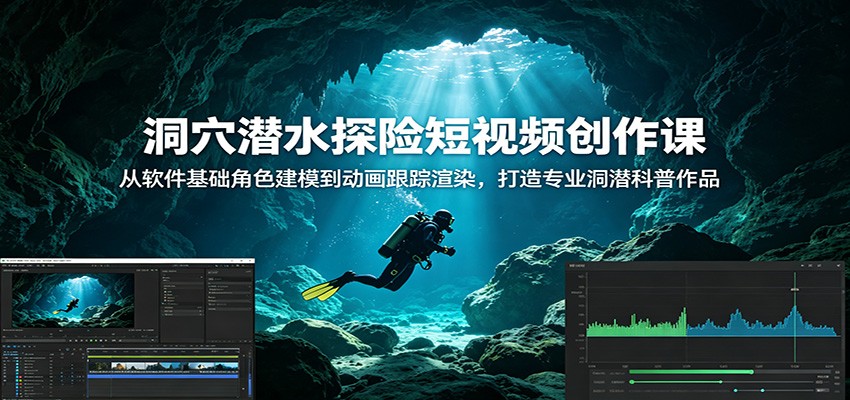 洞穴潜水探险短视频创作课:从软件基础角色建模到动画跟踪渲染,打造专业洞潜科普作品-聚合项目网