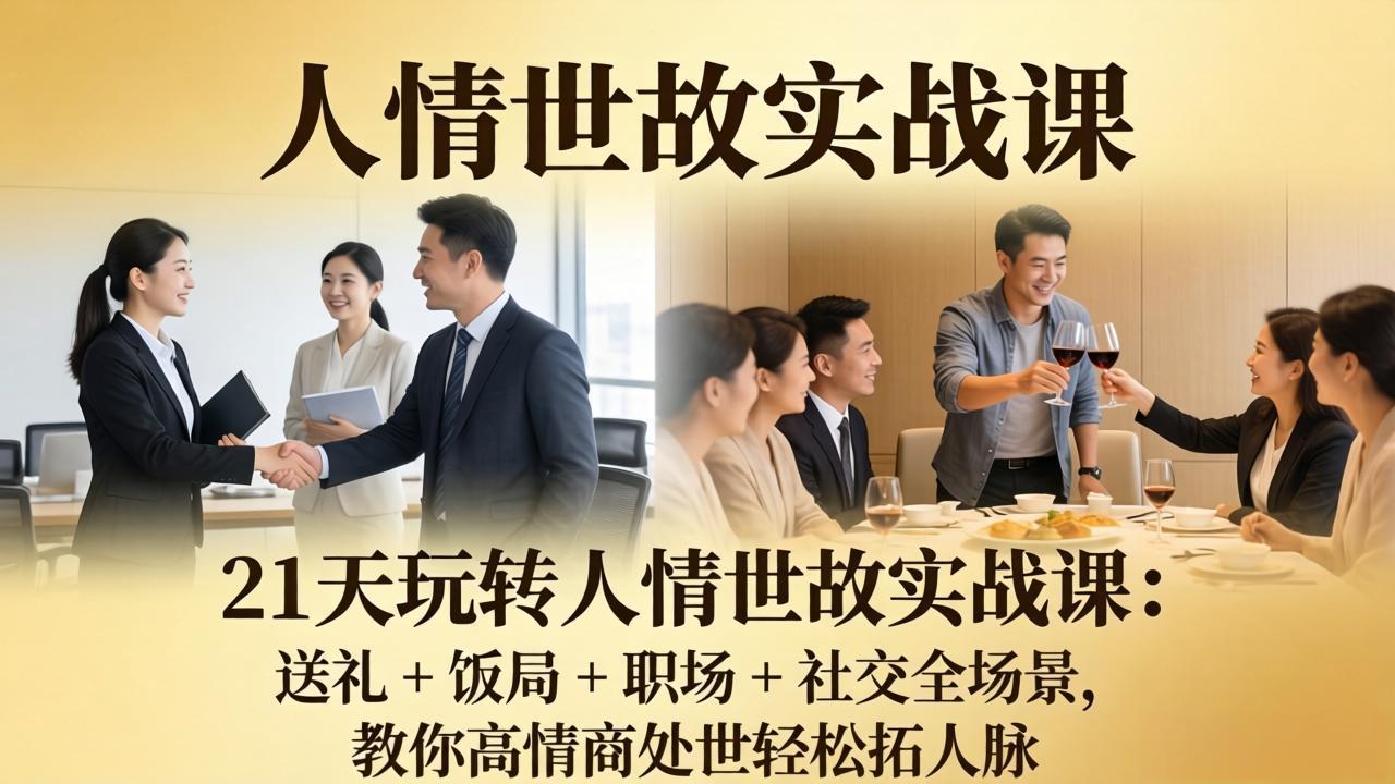 21 天玩转人情世故实战课：送礼 + 饭局 + 职场 + 社交全场景，教你高情商处世轻松拓人脉-聚合项目网