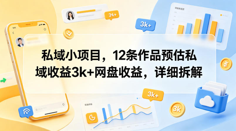 私域小项目，12条作品预估私域收益3k+网盘收益，详细拆解-聚合项目网