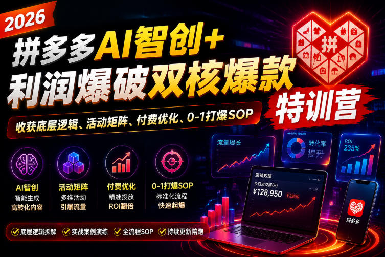 2026拼多多AI智创+利润爆破双核爆款特训营，收获底层逻辑、活动矩阵、付费优化、0-1打爆SOP-聚合项目网
