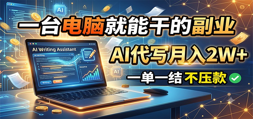 一台电脑就能干的副业，AI代写月入2W+，一单一结不压款-聚合项目网