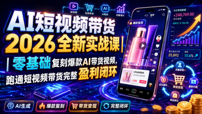AI短视频带货2026全新实战课｜零基础复刻爆款AI带货视频，跑通短视频带货完整盈利闭环-聚合项目网
