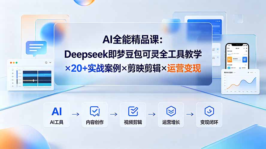 AI全能精品课：Deepseek即梦豆包可灵全工具教学×20+实战案例×剪映剪辑×运营变现-聚合项目网