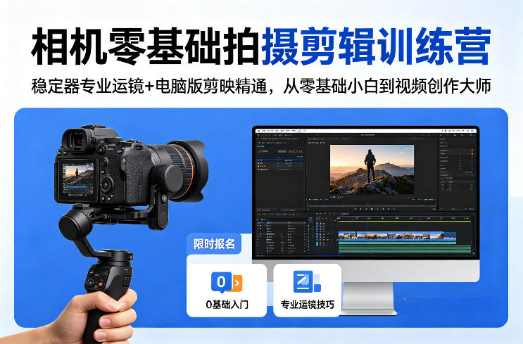 相机零基础拍摄剪辑训练营：稳定器专业运镜+电脑版剪映精通，从零基础小白到视频创作大师-聚合项目网