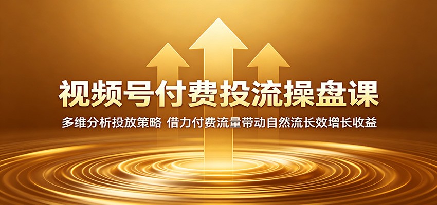 视频号付费投流操盘课：多维分析投放策略，借力付费流量带动自然流长效增长收益-聚合项目网