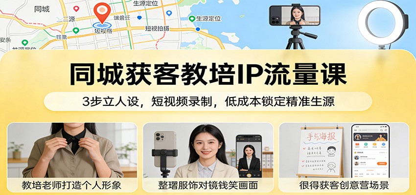同城获客教培IP流量课：3步立人设，短视频录制，低成本锁定精准生源-聚合项目网