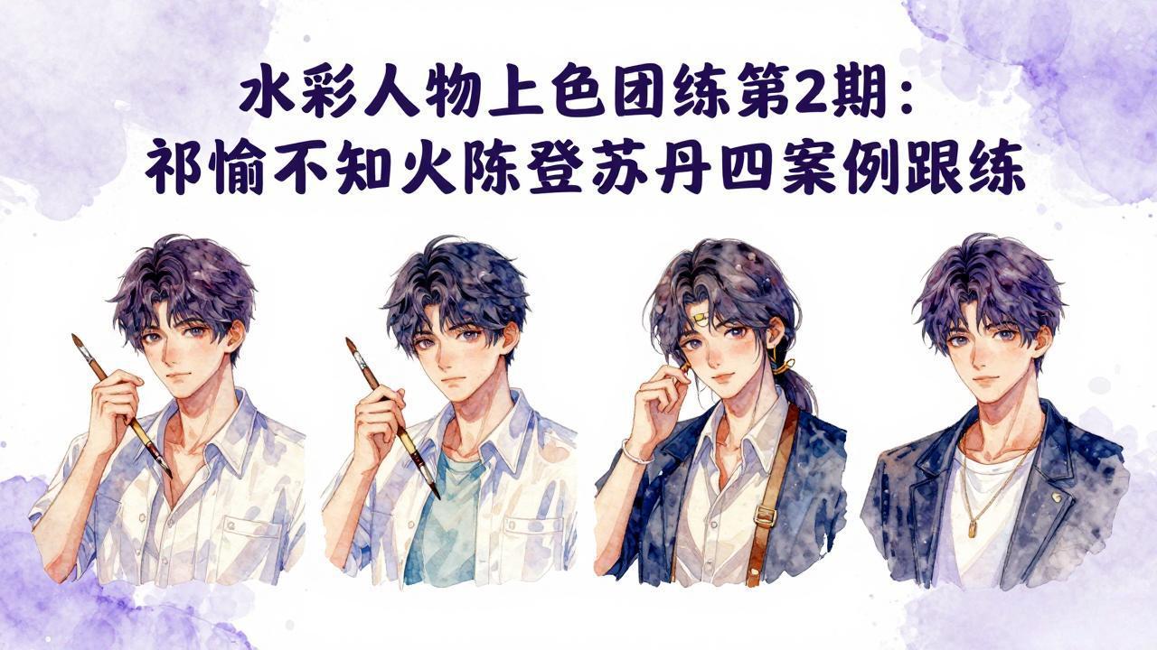 水彩人物上色团练第2期：祁煜不知火陈登苏丹四案例跟练，手把手提升绘画能力-聚合项目网