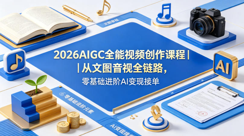 2026AIGC全能视频创作课程｜从文图音视全链路，零基础进阶AI变现接单-聚合项目网