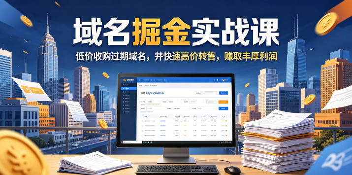 域名交易掘金实战课，低价收购过期域名，并快速高价转售，賺取丰厚利润【原创双语字幕】-聚合项目网