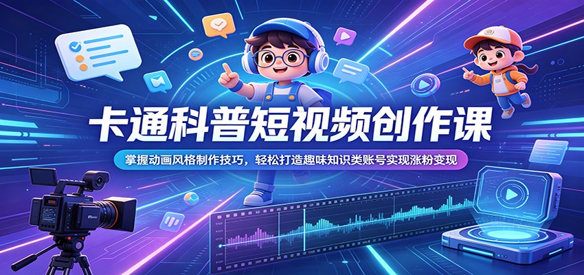 卡通科普短视频创作课：掌握动画风格制作技巧，轻松打造趣味知识类账号实现涨粉变现-聚合项目网
