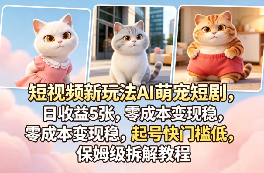 短视频新玩法AI萌宠短剧，日收益5张，零成本变现稳，起号快门槛低，保姆级拆解教程-聚合项目网