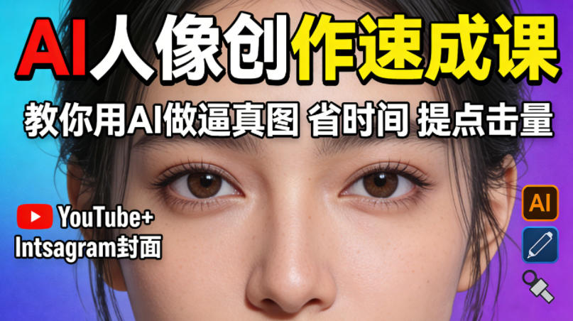 YouTube+Instagram封面没人点？AI人像创作速成课，教你用AI做逼真图，省时间还能提点击量！-聚合项目网