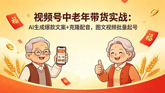 视频号中老年带货实战：AI生成爆款文案+克隆配音，图文视频批量起号-聚合项目网