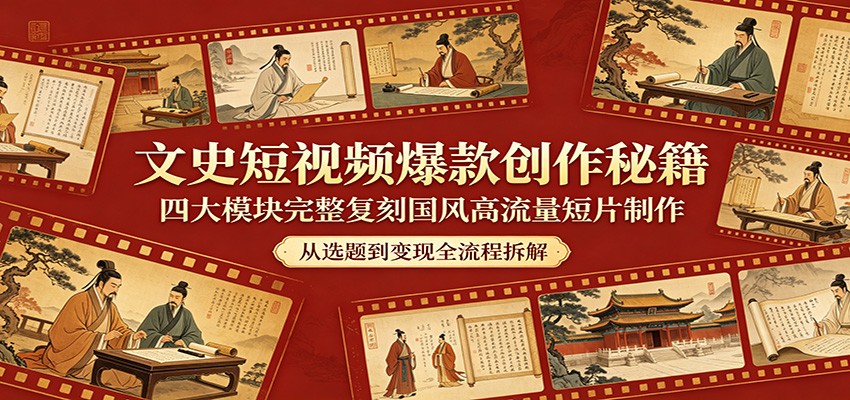 文史短视频爆款创作秘籍：四大模块完整复刻国风高流量短片制作-聚合项目网