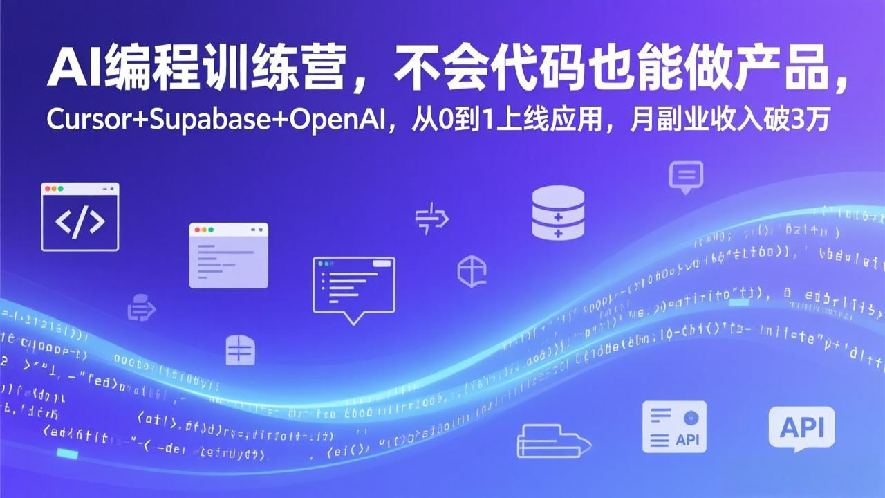 AI编程训练营，不会代码也能做产品，Cursor+Supabase+OpenAI，从0到1上线应用，月副业收入破3万-聚合项目网
