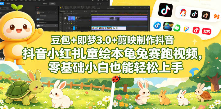 豆包＋即梦3.0+剪映制作抖音小红书儿童绘本龟兔赛跑视频，零基础小白也能轻松上手-聚合项目网