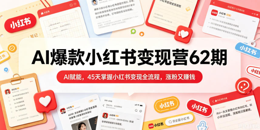 AI爆款小红书变现营62期2026年5月，AI赋能，45天掌握小红书变现全流程，涨粉又賺钱-聚合项目网