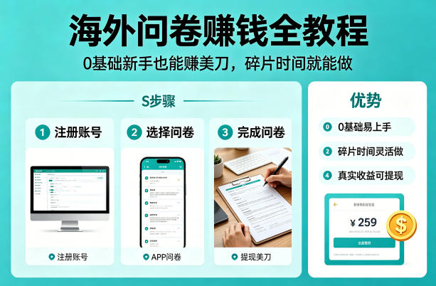 海外问卷賺钱全教程，0基础新手也能賺美刀，碎片时间就能做-聚合项目网