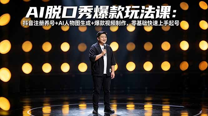 AI脱口秀爆款玩法课：抖音注册养号+AI人物图生成+爆款视频制作，零基础快速上手起号-聚合项目网