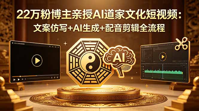 22万粉博主亲授AI道家文化短视频：文案仿写+AI生成+配音剪辑全流程-聚合项目网