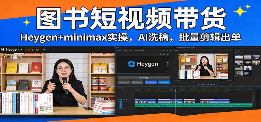 图书短视频带货：Heygen+minimax实操，AI洗稿 ，批量剪辑出单-聚合项目网