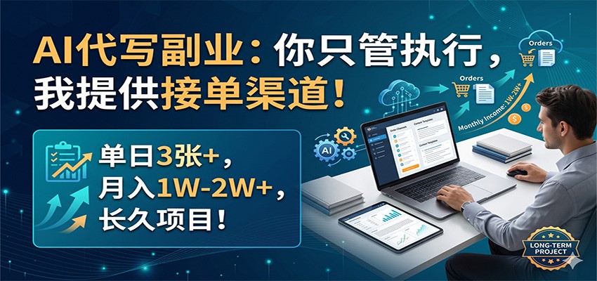 AI代写副业：你只管执行，我提供接单渠道！单日3张+，月入1W-2W+，长久项目-聚合项目网