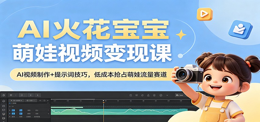 AI火花宝宝萌娃视频变现课：AI视频制作+提示词技巧，低成本抢占萌娃流量赛道-聚合项目网