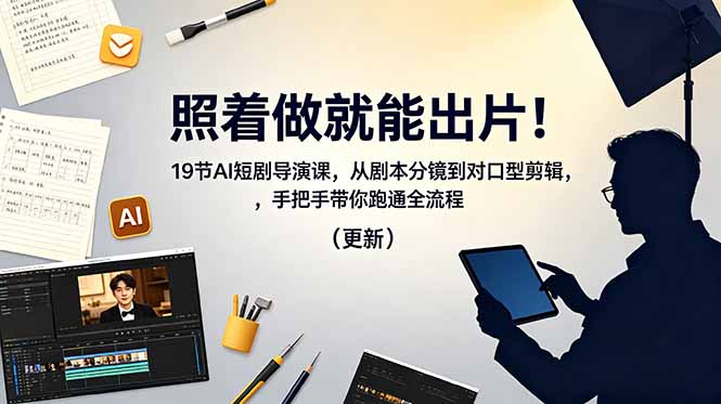 照着做就能出片！19节AI短剧导演课，从剧本分镜到对口型剪辑，手把手带你跑通全流程(更新-聚合项目网
