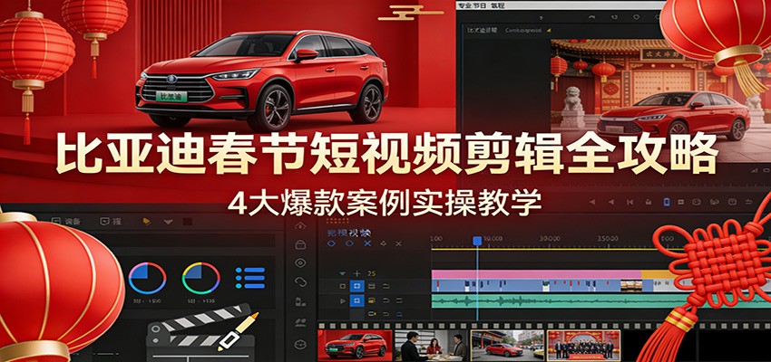 比亚迪春节短视频剪辑全攻略，4大爆款案例实操教学-聚合项目网