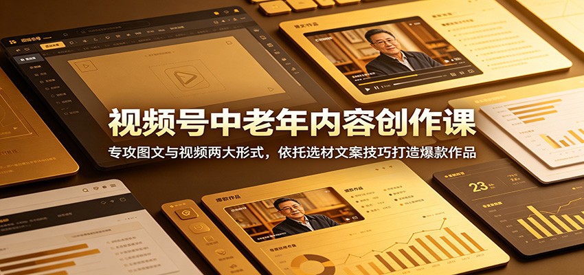视频号中老年内容创作课：专攻图文与视频两大形式，依托选材文案技巧打造爆款作品-聚合项目网