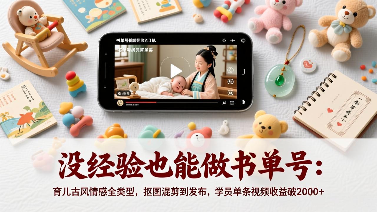 没经验也能做书单号：育儿古风情感全类型，抠图混剪到发布，学员单条视频收益破2000+-聚合项目网