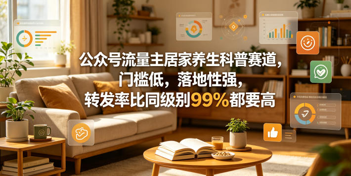 公众号流量主居家养生科普赛道，门槛低，落地性强，转发率比同级别99％都要高-聚合项目网