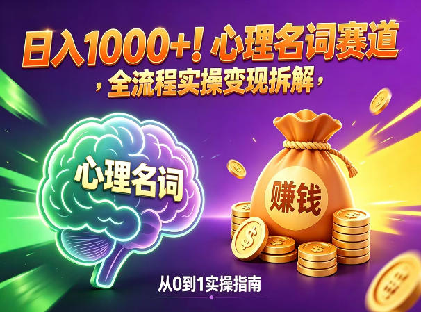 心理名词赛道，新手小白也能做，全流程项目拆解，单日变现1k+-聚合项目网