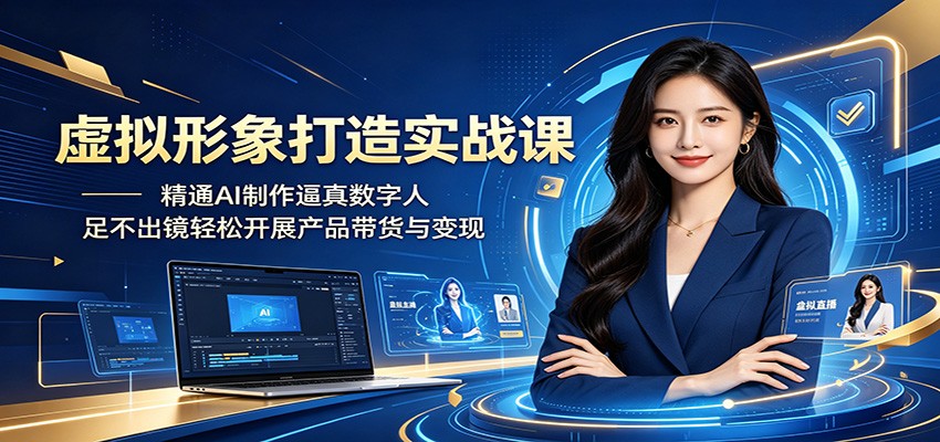 虚拟形象打造实战课：精通AI制作逼真数字人，足不出镜轻松开展产品带货与变现-聚合项目网
