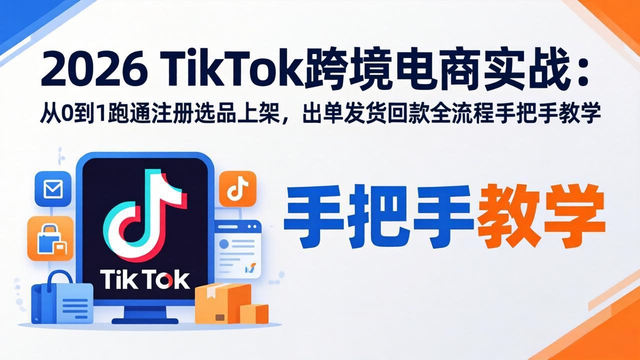 2026TikTok跨境电商实战：从0到1跑通注册选品上架，出单发货回款全流程手把手教学-聚合项目网