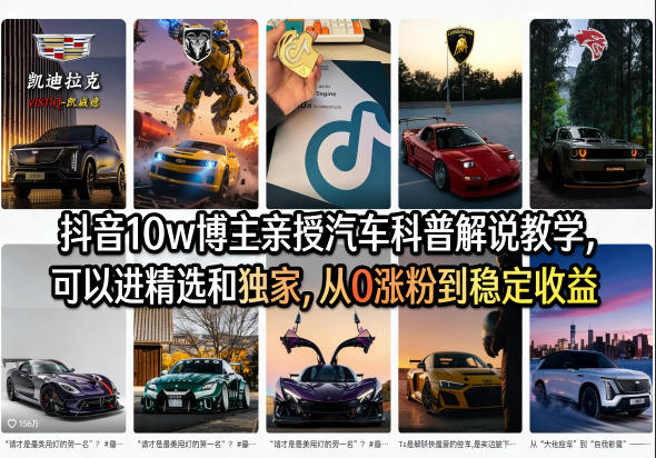 抖音10w博主亲授汽车科普解说教学，可以进精选和独家，从0涨粉到稳定收益(详细视频课程+1T素材)-聚合项目网