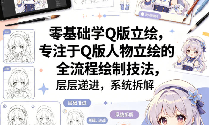 零基础学Q版立绘，专注于Q版人物立绘的全流程绘制技法，层层递进，系统拆解-聚合项目网