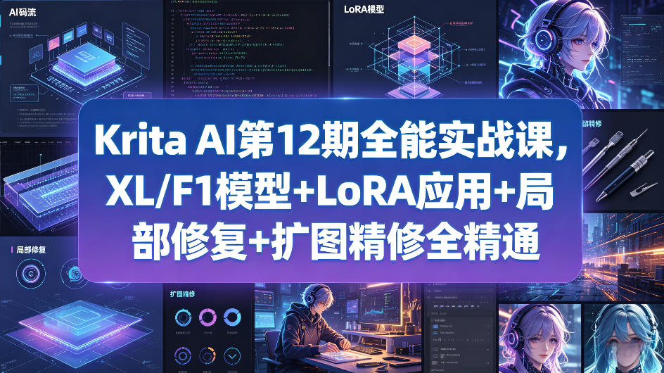 Krita AI第12期全能实战课，XL/F1模型+LoRA应用+局部修复+扩图精修全精通-聚合项目网