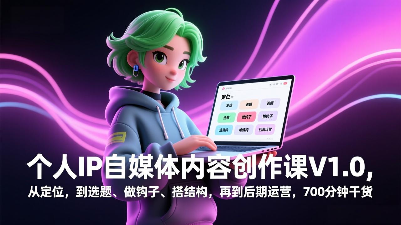 个人IP自媒体内容创作课V1.0，从定位，到选题、做钩子、搭结构，再到后期运营，700分钟干货-聚合项目网
