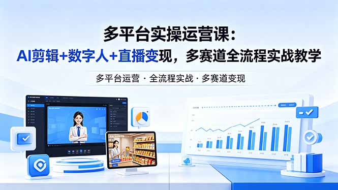 某团队多平台实操运营课-更新26年4月20：AI剪辑+数字人+直播变现，多赛道全流程实战教学-聚合项目网
