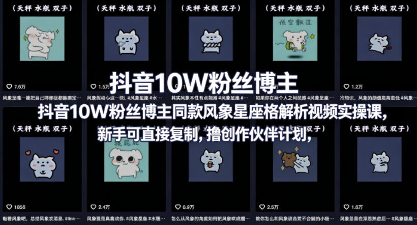 抖音10W粉丝博主同款星座性格解析视频实操课，新手可直接复制，撸创作伙伴计划，分成计划等-聚合项目网