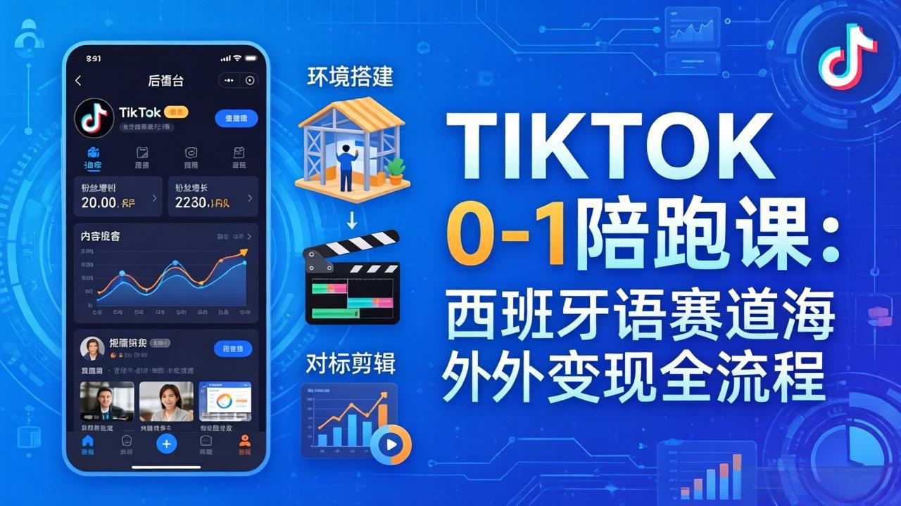 TIKTOK 0-1 陪跑课：从环境搭建到刷对标剪辑，西班牙语赛道海外变现全流程-聚合项目网